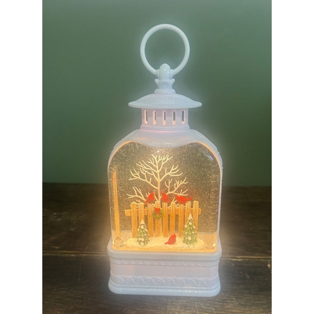 Melrose‎ International 10" LED Snow Globe Lantern Red Cardinals Snowy Scene